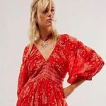 Free People Golden Hour Maxi Dress Cherry Red Small Bohemian Fall Floral 70s Photo 9