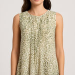 Liz Claiborne  Green Animal Print Chiffon Pintuck Blouse MP Sheer Y2K Retro Boho Photo 0