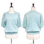 VINTAGE 80s Short Sleeve Crewneck Sweater Pullover Light Green Blue Size Large Photo 1