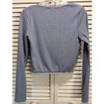 Active USA  Blue Ribbed Long Sleeve Crop V Neck‎ Lace Trim Top Size Medium Photo 4