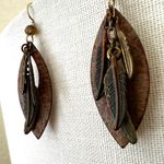 Boho Feather Drop Earrings with Patina Copper & Mixed Metal Charms Photo 2