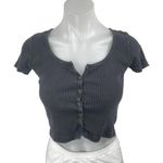 Brandy Melville Black Short Sleeve Ribbed Knit Button Up T Shirt Crop Top Size S Photo 0