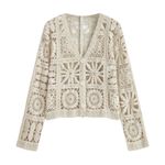 NWT Commense Cream Ivory Floral Crochet Cropped Cardigan Size Small Photo 1