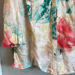 JM Collection  Women's 20W Floral 100% Linen Spring 3/4 Sleeve Button Down Top Photo 1