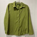 LL Bean Womens Button Down Olive Green Brushed Suede Long Sleeve Size Large Photo 2