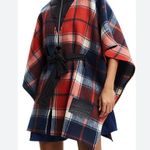 Desigual  Plaid High Neck Belted Poncho OS Tartan Cape Red Photo 0