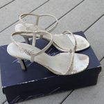 Metaphor  Sienna Heel Open Toe Heels Strappy Silver Metallic Snake Print Sandals Photo 2