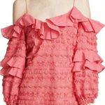Alexis  Calypso Ruffled Embroidered Fringe Party Dress in Rouge Photo 0