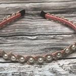 Unbranded Faux Pearl & Lace Embroidered Headband Pink, White, Gold One Size Love Pink Photo 0