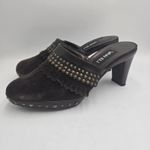 Van Eli Brown Suede Studded Clog Mules Heels Fringe Trim Slip On Women’s 9W Boho Size 9 Photo 1