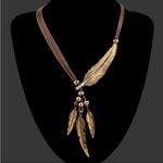 Boho Feather‎ Decor Choker Necklace Vintage Style Rope Chain Ethnic Style Brown Photo 3