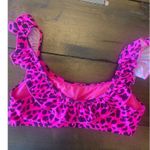 Cabana Del Sol women's  pink neon cheetah print ruffle trim bikini top size large Photo 2