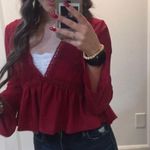 SheIn V Neck Raspberry Long Sleeve Top Photo 3
