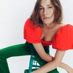 ZARA NWT  PUFF SLEEVE CROP TOP RED BLOGGERS FAV SMOCKED Photo 2