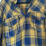 Umgee gingham raw hem button front long sleeve tunic size M green blue Photo 11