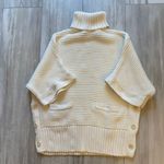 J.Crew Ivory Cream Cotton Blend Knit Turtleneck Short Sleeve Button Poncho Photo 1