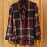 Madewell  Plaid‎ Tie-Neck Button-Down Cowgirl Western Shirt in Cherry Wood XXS Photo 9