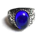 Source Unknown New Bright Royal Blue Oval Glass Stone Silver Tone Etched Band Size 11 Ring Photo 1