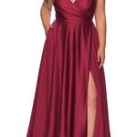 La Femme 29033 Faux Wrap Top Lace Up Back Satin Gown Photo 0