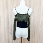 Romwe Womens Corset Long Sleeve Top Green Black Off Shoulder Ren Faire Forest Fairy Photo 3