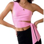 Blue Blush  One Shoulder Side Tie Waist Crop Top Pink Size Small NWT Photo 0