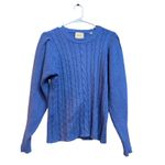 Elie Tahari Blue Cable Knit Puff Sleeve Sweater Size L Photo 1
