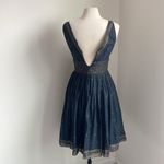 Isaac Mizrahi  Target Dress Womens Sz 4 Navy Gold Fit and Flare Pleated Deep Cut Photo 4