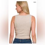 Zenana Outfitters  Ribbed Beige Cropped Tank Top Photo 1