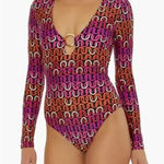 Trina Turk  Echo Long‎ Sleeve One-Piece Swimsuit Pink Purple Size Small Photo 0
