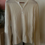 J.Crew Vintage Wool Pointelle Henley Buttons Knit Sweater Cream White Size M Photo 0