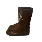 Ed Hardy VTG  Montana Brown Suede Boots Y2K Eagle Studded Mid Calf  Embroidered Photo 2