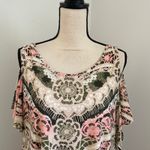 Cato ‎ Cold Shoulder Midi Dress size XL Pink Green Cream Floral Paisley Print Photo 1