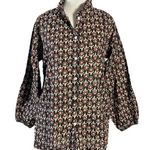 Mod’s Mahal Indian Cotton Block Print Retro 70s Button Down Shirt Size Medium Black Photo 0