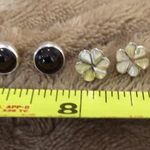 Sterling Silver Stud Bundle - Onyx Cabochon & Mother of Pearl Floral Inlay Photo 6