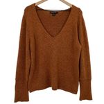 Something Navy V Neck Sweater Knit Wool Blend Rust Orange Brown Womens Small Photo 3