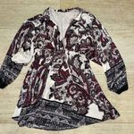 Free People  Dress Womens XS Kimono‎ Satin Babydoll Maroon Floral Boho Flowy Photo 0