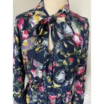 J.Crew  Navy Blue Tropical Floral Tie Neck Long Sleeve Dress Photo 3