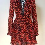 DELFI Collective KIKI lace up ruffled long sleeve ruffle Polk dot minidress XS Red Photo 0