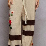 POL  Floral Embroidered Stretchy Waist Color Block Wide Leg Pants Size Large NWOT Photo 0