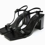 ZARA  Black Leather Square- toe Block Heels Size 9 Photo 1