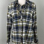 CAbi Women's Seattle Plaid Ruffle Shirt Blue Yellow Cotton Style 4233 Size Small Photo 0