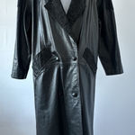 VTG Western Cowgirl Black Leather Stamped Trench Coat Duster Jacket M(b49) Size L Photo 0