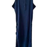 Boutique Women’s Navy Blue Ribbed Ruched Self Tie Sides Tank Dress Size Medium Photo 0