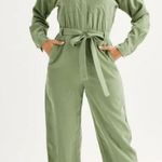 Nine West Long Sleeve Utility Olive Green Tie Waist Jumpsuit Size Medium Photo 0