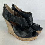 Seychelles  Sandals Womens 8.5 Black Leather Wedge Stacked‎ Heel Criss Cross Photo 0