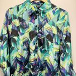 Thesis Teal Green Blue & Purple Color Splash 3/4 Sleeve Button Front Shirt XL Photo 2
