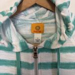 Ruby Rd . Women Teal & White Striped Zip Up Light Weight Hoodie-Small Photo 5