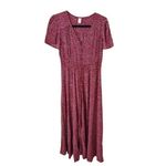 Womens Short Sleeve Maxi Dress Burgundy White Ditsy Floral Button Front Smocked Red Photo 1