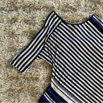 Y2K Early 2000s White/Blue Striped Asymmetrical Escada Thin Light Weight Top Blue Size L Photo 2