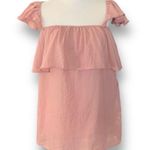 Mustard Seed Top Pink Ruffle Square Neck Smocked Flowy Short Flutter Sleeve Photo 7